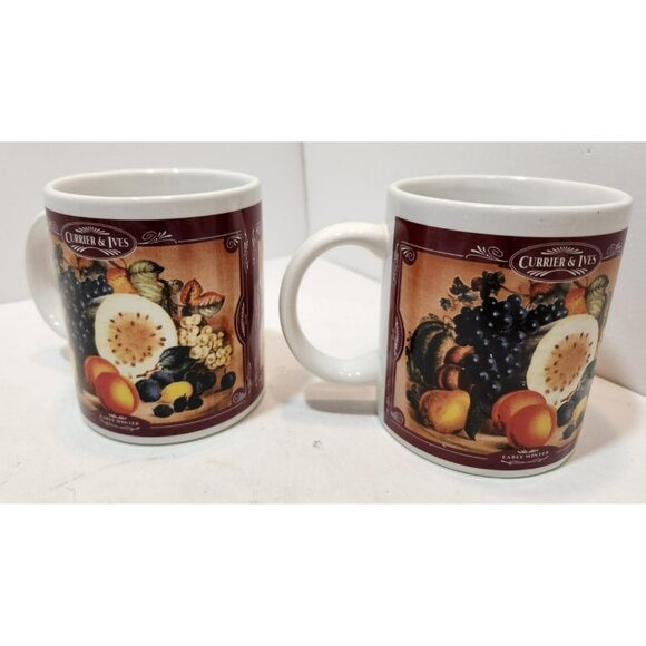 Vtg Houston Harvest Currier & Ives "Early Winter" Ceramic Mugs Set of 2 - Picture 7 of 16